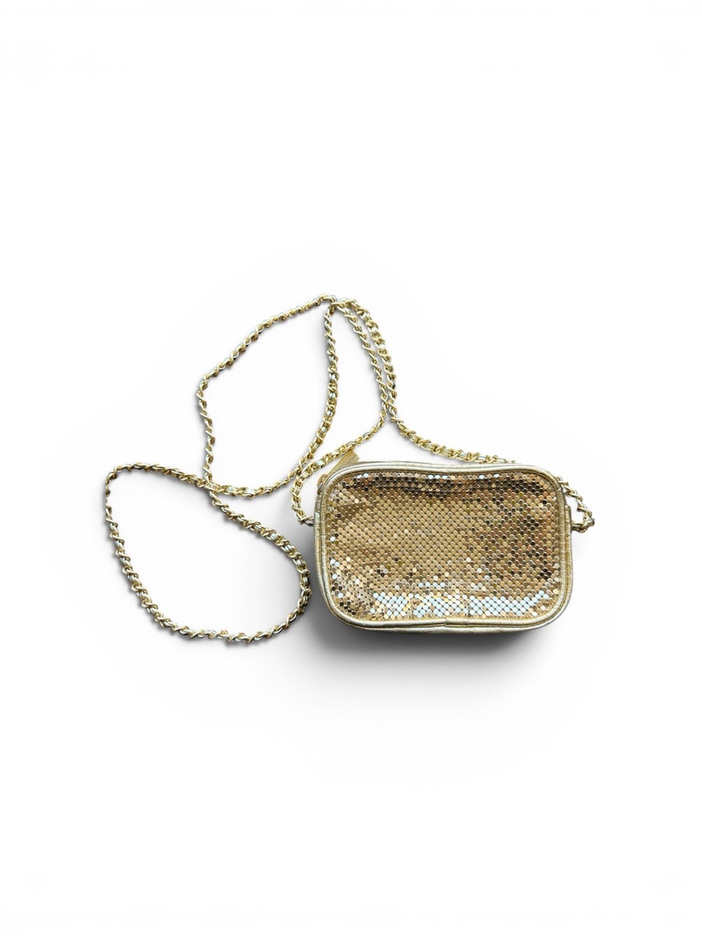 Whiting & Davis Gold Sequin Crossbody with Chain Strap